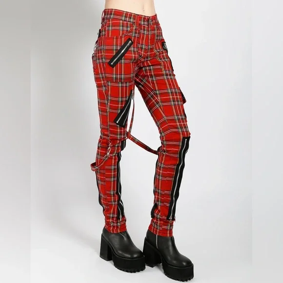 TRIPP NYC CLASSIC SLIM LEG BONDAGE PANT RED PLAID - Picture 2 of 3